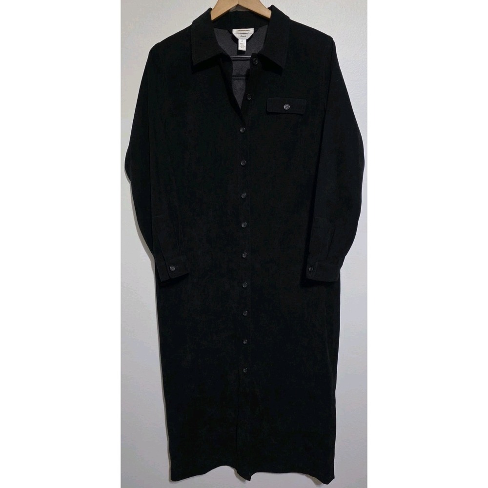 Talbots Faux Suede Button Up Dress Women 12 Long Sleeve Staple Career Casual EUC
